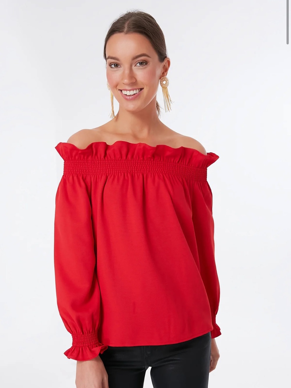 Tuckernuck Red Off the Shoulder Marguerite Blouse